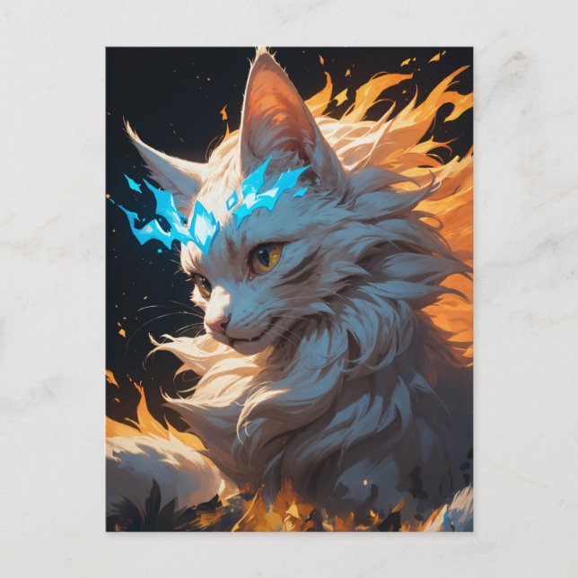 Mystical Flame Cat Familiar Vykort (Framsida)
