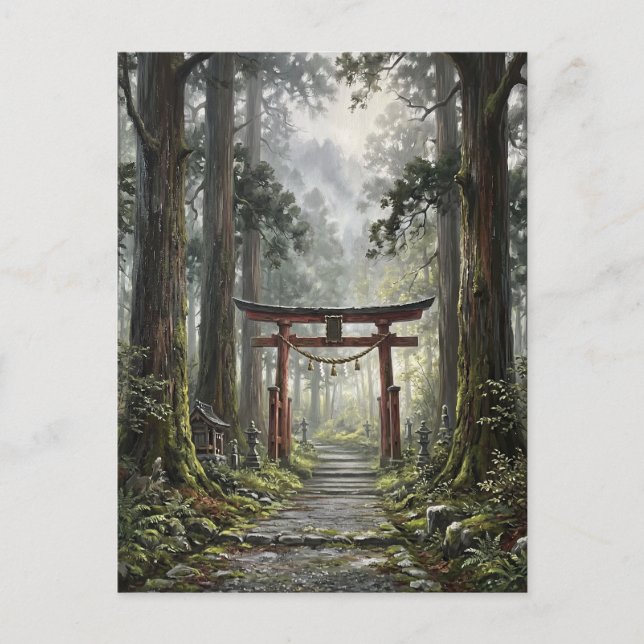 Mystical forest and torii gate that symbolizes it vykort (Framsida)
