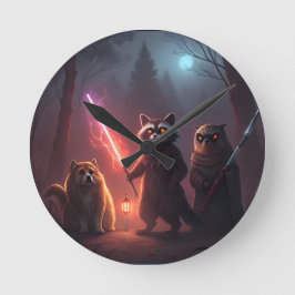 Mystical Forest Battle Animals Art Rund Klocka