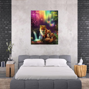 Mystical Forest Fox och unge Fototryck