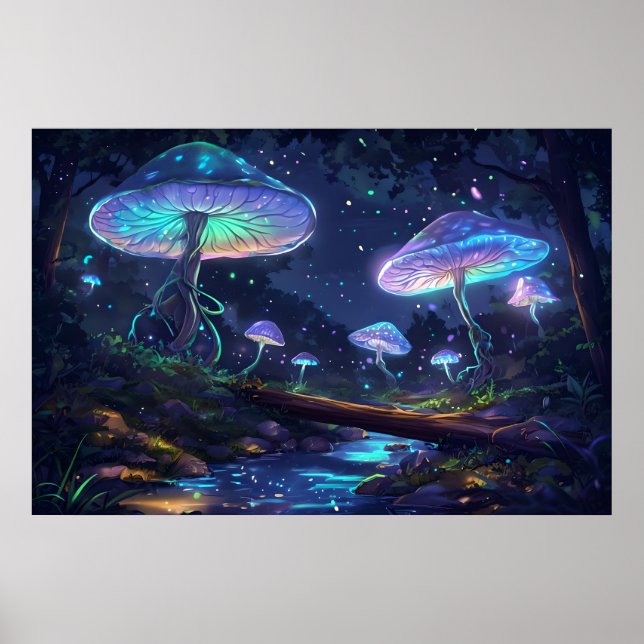 Mystical Forest Glow - Bioluminescent Mushroom Poster (Framsidan)