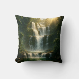 Mystical Forest Waterfall Nature Throw Pillow Kudde