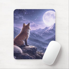 Mystical Fox & Giant Moon Snowy Mountain Peaks Musmatta