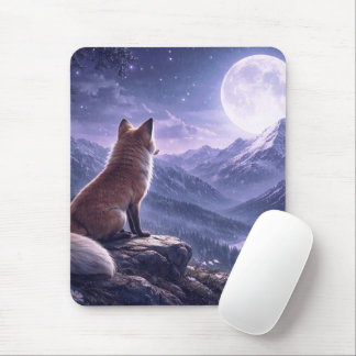 Mystical Fox & Giant Moon Snowy Mountain Peaks Musmatta