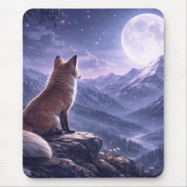 Mystical Fox & Giant Moon Snowy Mountain Peaks Musmatta