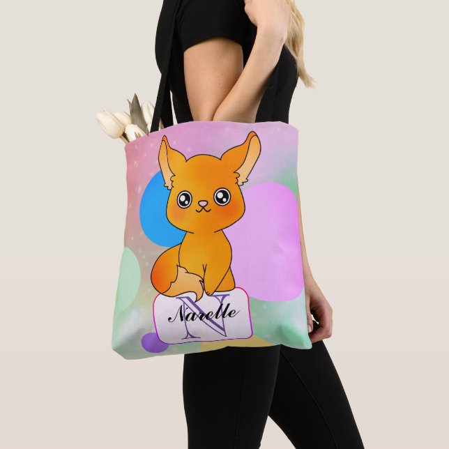 Mystical Fox med Dreamy Pastel Monogram Tygkasse (Närbild)