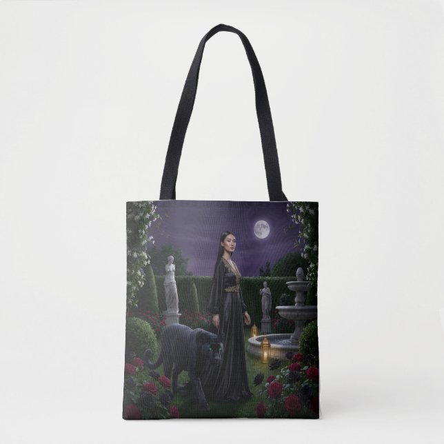 Mystical Garden Tote-väska: Kvinna & Panter Tygkasse (Framsida)