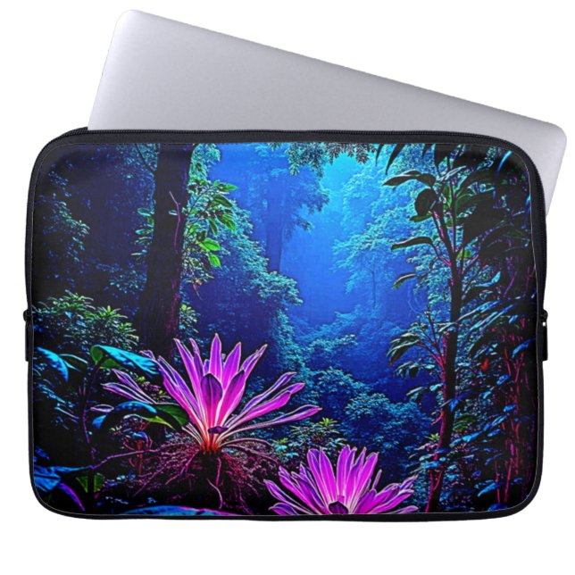 Mystical Glowing Jungle Bloom Design Laptop Fodral (Framsidan)