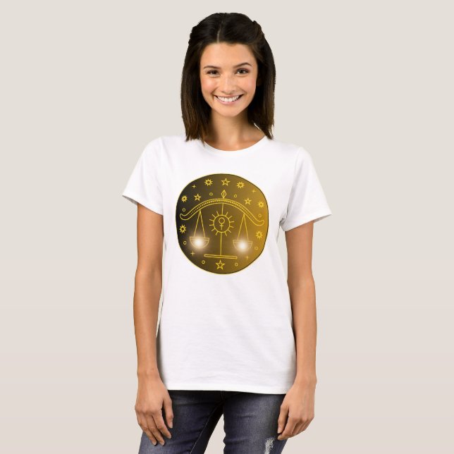 Mystical Golden Zodiac Libra T Shirt (Hel framsida)