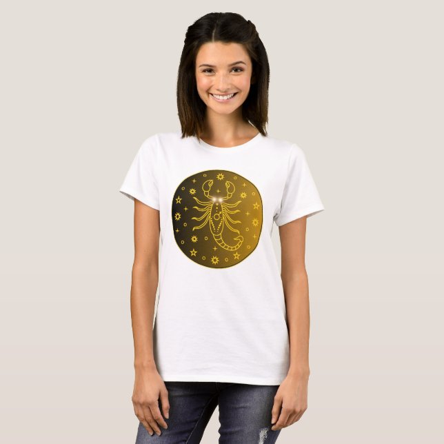 Mystical Golden Zodiac Scorpio T Shirt (Hel framsida)