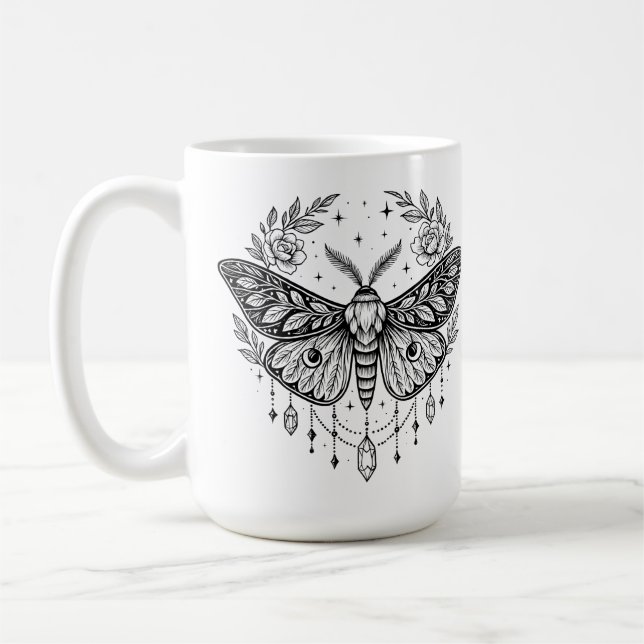 Mystical Gothic Moth Botanical Celestial Line Art  Kaffemugg (Vänster)