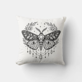Mystical Gothic Moth Botanical Celestial Line Art  Kudde