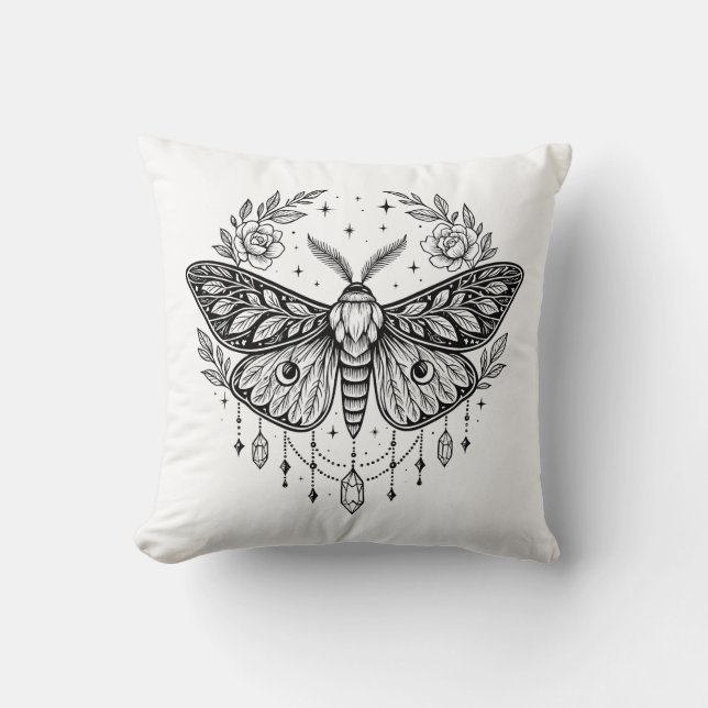 Mystical Gothic Moth Botanical Celestial Line Art  Kudde (Framsida)