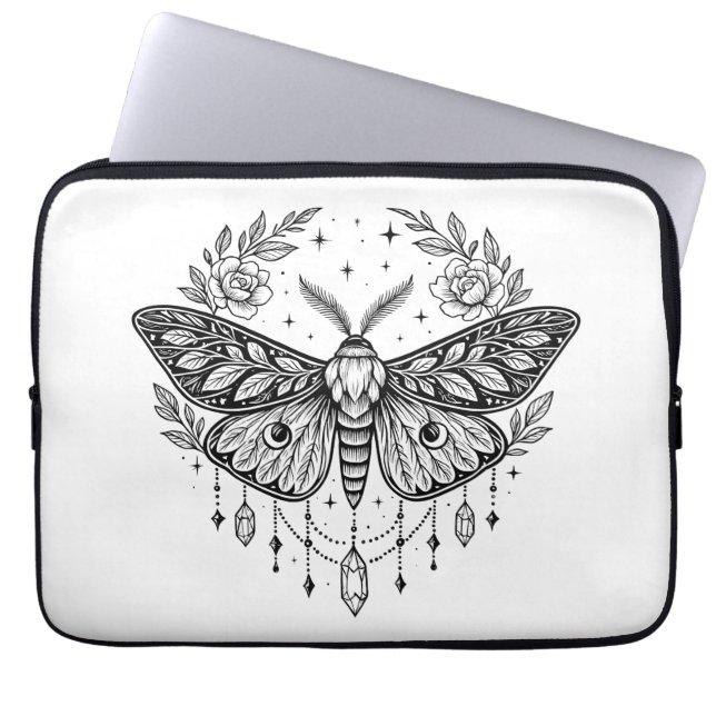 Mystical Gothic Moth Botanical Celestial Line Art Laptop Fodral (Framsidan)
