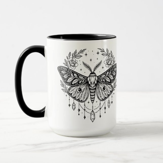 Mystical Gothic Moth Botanical Celestial Line Art  Mugg (Vänster)