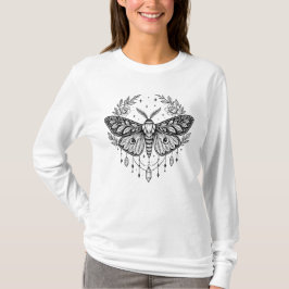 Mystical Gothic Moth Botanical Celestial Line Art  T Shirt