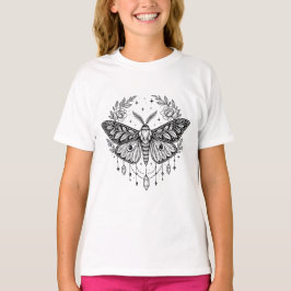 Mystical Gothic Moth Botanical Celestial Line Art  T Shirt