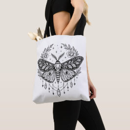 Mystical Gothic Moth Botanical Celestial Line Art  Tygkasse