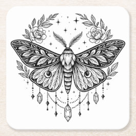 Mystical Gothic Moth Botanical Celestial Line Art  Underlägg Papper Kvadrat