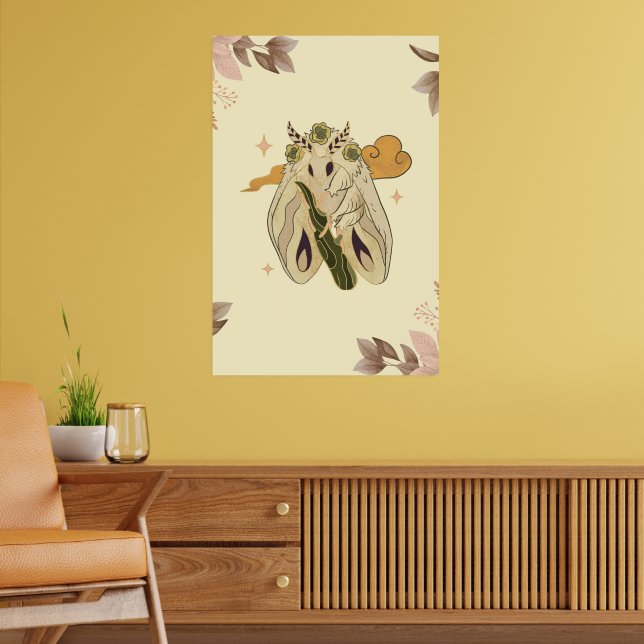 Mystical Graphic Artwork, Beige Fae Moth Poster (Vardagsrum 2)