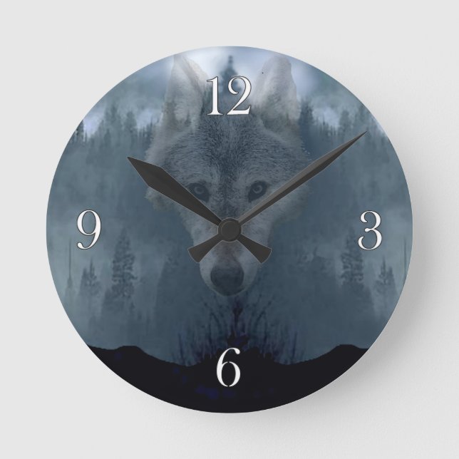 Mystical Grått Varg Spirit Wildlife Art Clock Rund Klocka (Framsida)