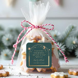 Mystical Grönt Guld Måne Stars Bröllop Fyrkantigt Klistermärke<br><div class="desc">Mystical Grönt Guld Måne Stars astronomi Celestial Cosmic Galaxy Space Wedding Favor Stickers har guld sol,  måne och stjärnor ram på Solens bakgrund. Personlig med ett "Tack"-meddelande. Perfekt för bröllop och party favors. Anpassa genom att redigera texten i textrutorna. Designad för dig ©2022 Evco Studio www.zazzle.com/store/evcostudio</div>