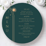 Mystical Grönt Guld Måne Stars Space Bröllop Meny<br><div class="desc">Menykort för Mystical Grönt Guld Måne Stars Space Bröllop har enkla guld-stjärnor på gröntens bakgrund med menydetaljer i mitten i det moderna kalligrafiskriptet för guld. Anpassa genom att redigera texten i textrutorna. Designad för dig av Evco Studio © på www.zazzle.com/store/evcostudio</div>