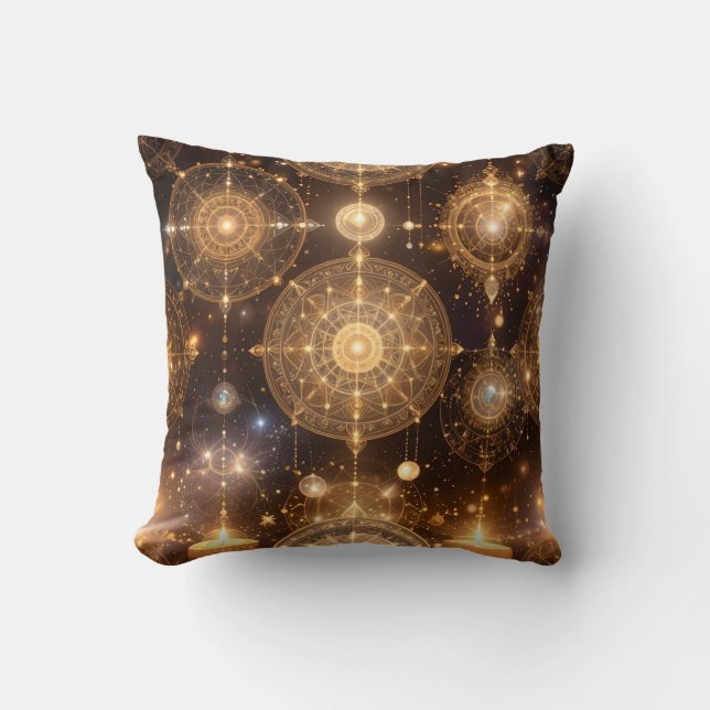 Mystical Guld Celestial Mönster Pillow Kudde (Framsida)