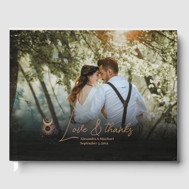 Mystical Guld Celestial Stars Bröllop Gästböcker (Framsida)