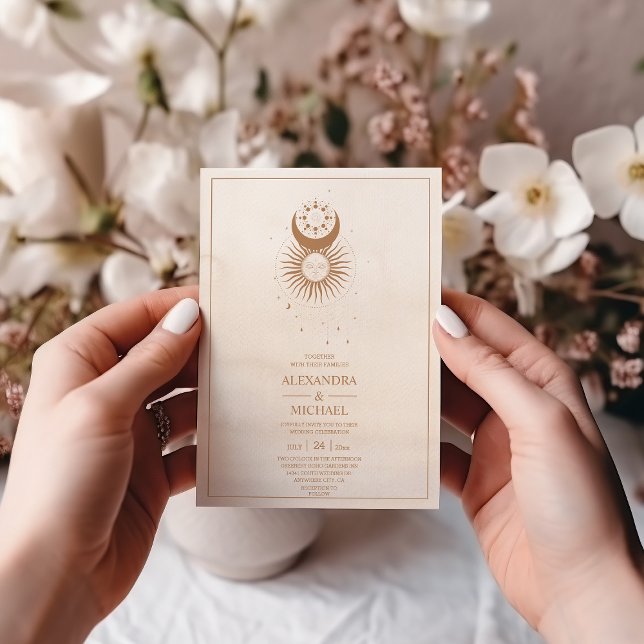 Mystical Guld Celestial Stars bröllopsinbjudan Inbjudningar (Skapare uppladdad)