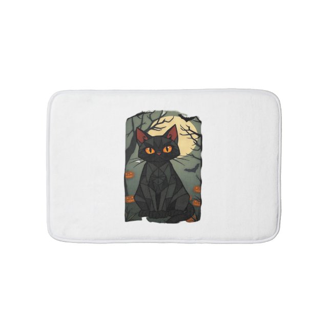 Mystical Halloween Black Cat Art - Spooky Kattdjur Badrumsmatta (Framsidan)