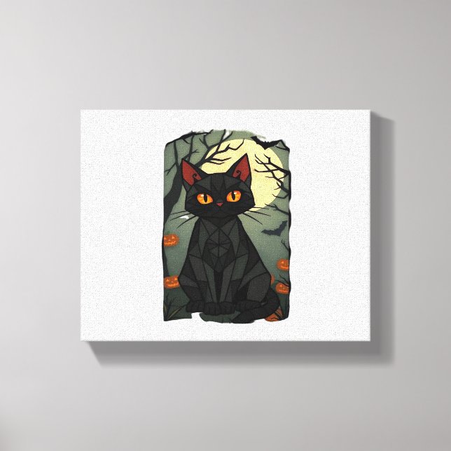 Mystical Halloween Black Cat Art - Spooky Kattdjur Canvastryck (Framsida)