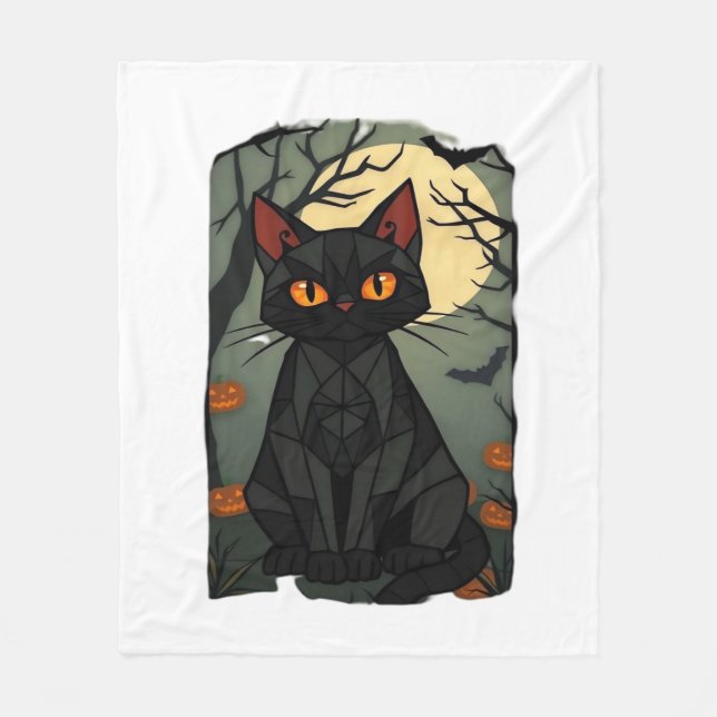 Mystical Halloween Black Cat Art - Spooky Kattdjur Fleecefilt (Framsidan)