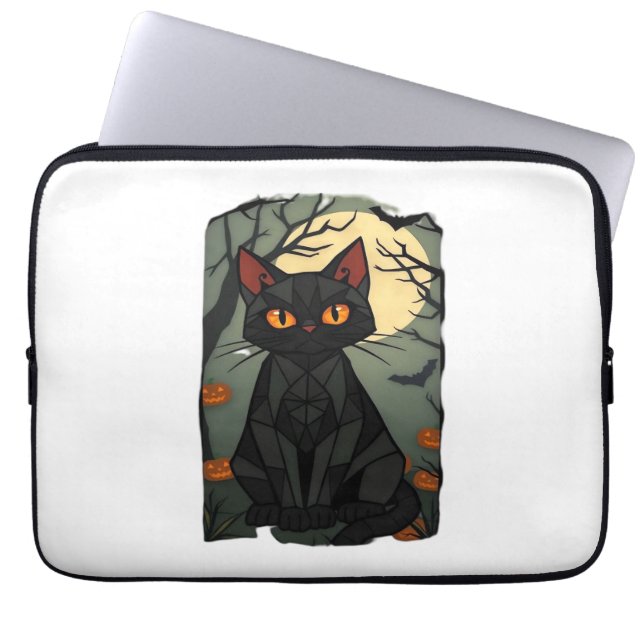 Mystical Halloween Black Cat Art - Spooky Kattdjur Laptop Fodral (Framsidan)