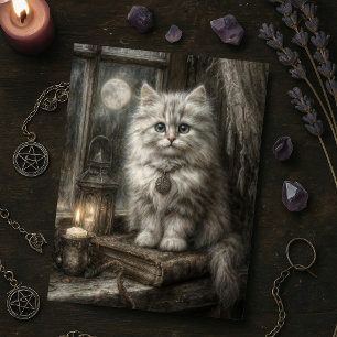 Mystical Halloween Cute Tabby katt med ljus Vykort