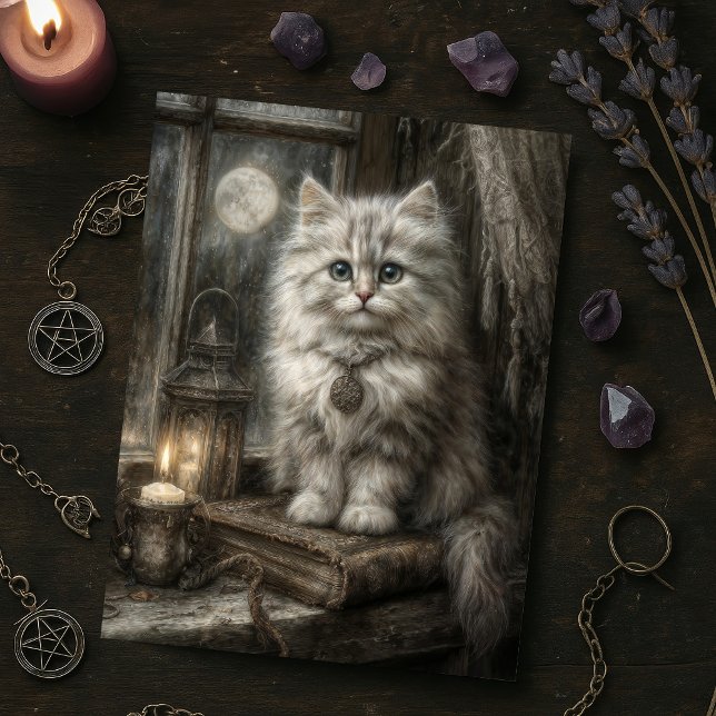 Mystical Halloween Cute Tabby katt med ljus Vykort (Skapare uppladdad)