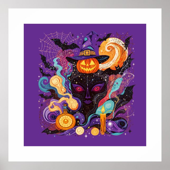 Mystical Halloween Witch and Pumpkin Poster (Framsidan)