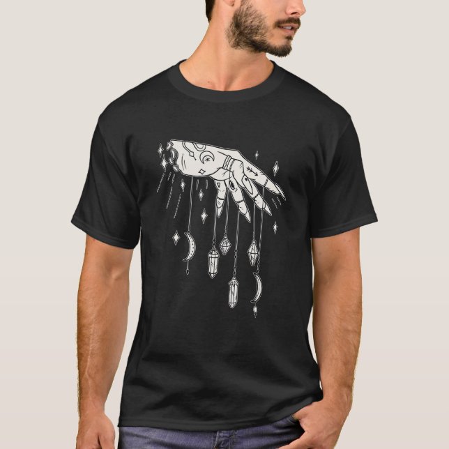 Mystical Hand Måne Witchy Andlig Mystical Cryst T Shirt (Framsida)
