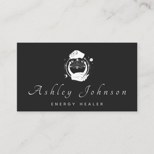 Mystical Händer & Third Öga Måne Psychic Visitkort (Framsida)