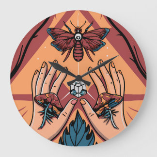Mystical Hands Offering Fungi to Moth Spirit Stor Klocka