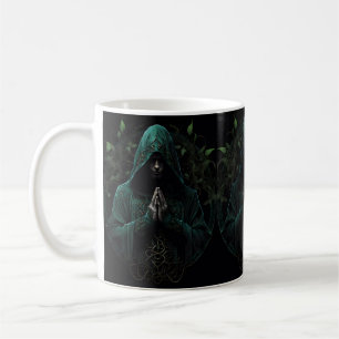 Mystical Hooded Figur i Grönt Praying Kaffemugg
