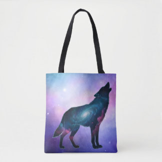 Mystical Howling Wolf Silhouette Tote Tygkasse