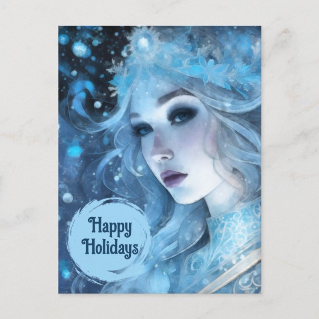 Mystical Ice Queen - Fantasy Winter Goddess Art Helg Vykort (Framsida)