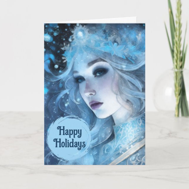 Mystical Ice Queen - Fantasy Winter Goddess Art Helgkort (Framsida)