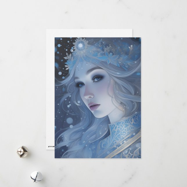 Mystical Ice Queen - Fantasy Winter Goddess Art Julkort (Fram/Back In Situ)