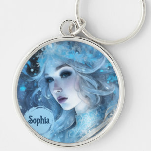 Mystical Ice Queen - Fantasy Winter Goddess Art Rund Silverfärgad Nyckelring