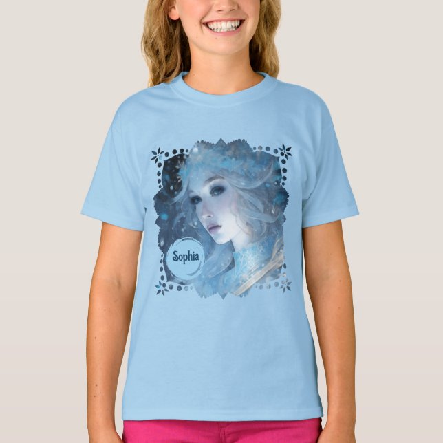 Mystical Ice Queen - Fantasy Winter Goddess Art T Shirt (Framsida)