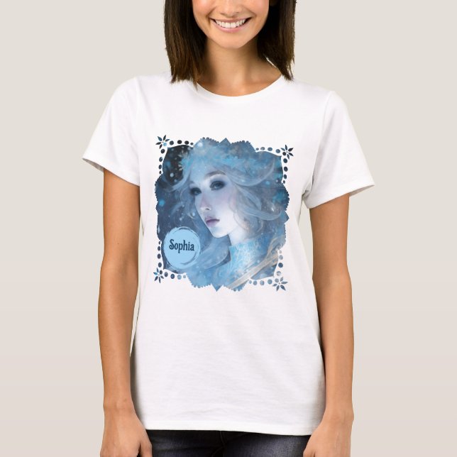 Mystical Ice Queen - Fantasy Winter Goddess Art T Shirt (Framsida)