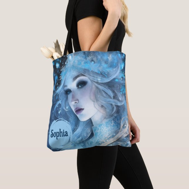 Mystical Ice Queen - Fantasy Winter Goddess Art Tygkasse (Närbild)