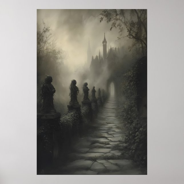 Mystical Ivy Path Haunting Gothic Castle Art Dark Poster (Framsidan)